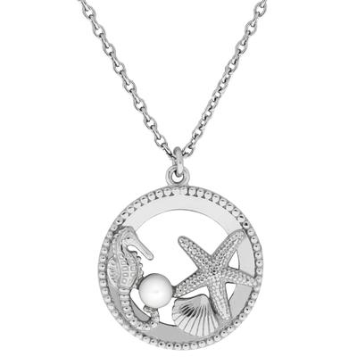 Kette mit Anhänger FIRETTI "Schmuck Geschenk Silber 925 Halsschmuck Halskette Ankerkette Maritim", bunt (silberfarben, weiß), Halsketten, Damen, Perlen Silber 925 (Sterlingsilber), L: 45 B: 1,1mm, Perlen, Silber 925 (Sterlingsilber), mit...