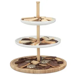 Relaxdays Etagere Bambus und Keramik Weiß,Hellbraun