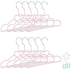 Relaxdays 30 x Kinderkleiderbügel Herz rosa Rosa,Silber
