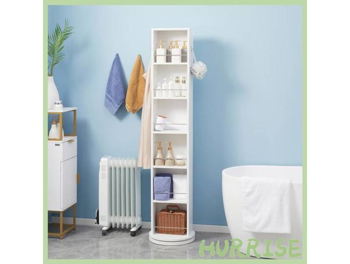 Cocosity Meuble Colonne De Salle De Bain Pivotant Avec Miroir 6 Étagères 36 X 36 X 171 Cm Blanc