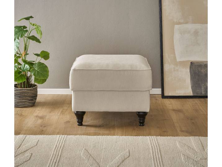 Hocker GOODPRODUCT Westminster mit hochwertigem Microfaserbezug , beige (elfenbein), B:65cm H:50cm T:65cm, 92% Polyester / 8% Nylon, Hocker, Hocker, Passend zur Serie WESTMINSTER, Federkern-Polsterung, gedrechselter Fuss