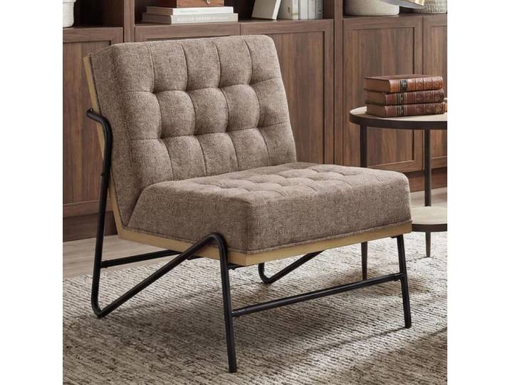 Wahson Fauteuil de Salon Confortable Fauteuil Scandinave Chaise de Chambre en Lin Fauteuils Salon Moderne Pieds en Métal Brun