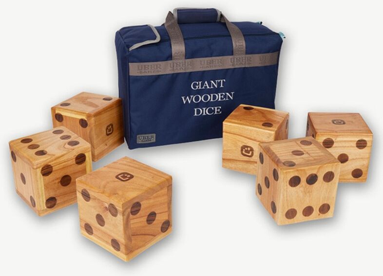Uber Games Sac de 6 dés en bois géants - XXL 15 cm - Bois Brut