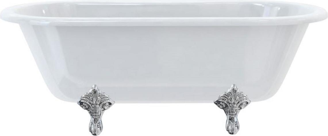 Casa Padrino Luxus Jugendstil Badewanne Weiß / Silber 169 x 74,5 x H. 62 cm - Freistehende Retro Acryl Badewanne - Retro Badezimmer Möbel