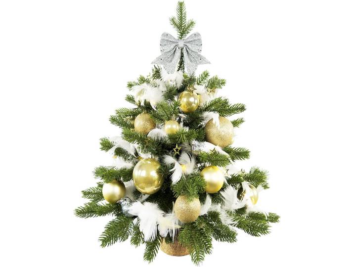 Künstlicher Weihnachtsbaum 60 cm mit LED-Beleuchtung, ZARTEWEIHNACHTEN II, mit 34 Weihnachtsbaumschmuck, Pflanztopf mit Jutesack