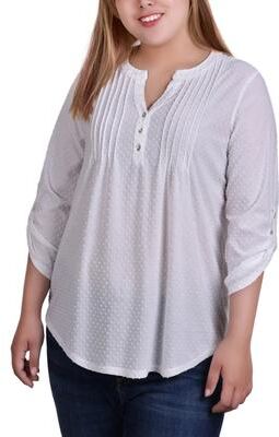 NY COLLECTION 3/4 Swiss Dot Top