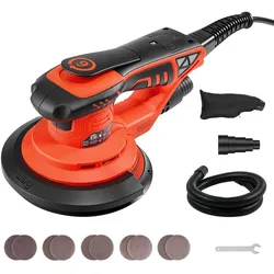 VEVOR 400W Exzenterschleifer 152mm Bürstenloses Schleifgerät Holzschleifer, 4000-10000U/min, 7 Stufige Drehzahlregelung, 10 Schleifpapiere, Staubbeutel, 4m Netzkabel, Handschleifer für Holzbearbeitung
