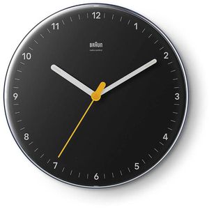 Braun Wanduhr BC26B-DCF, Kunststoff, analog, Funkuhr, Ø 23 cm, schwarz, lautlos