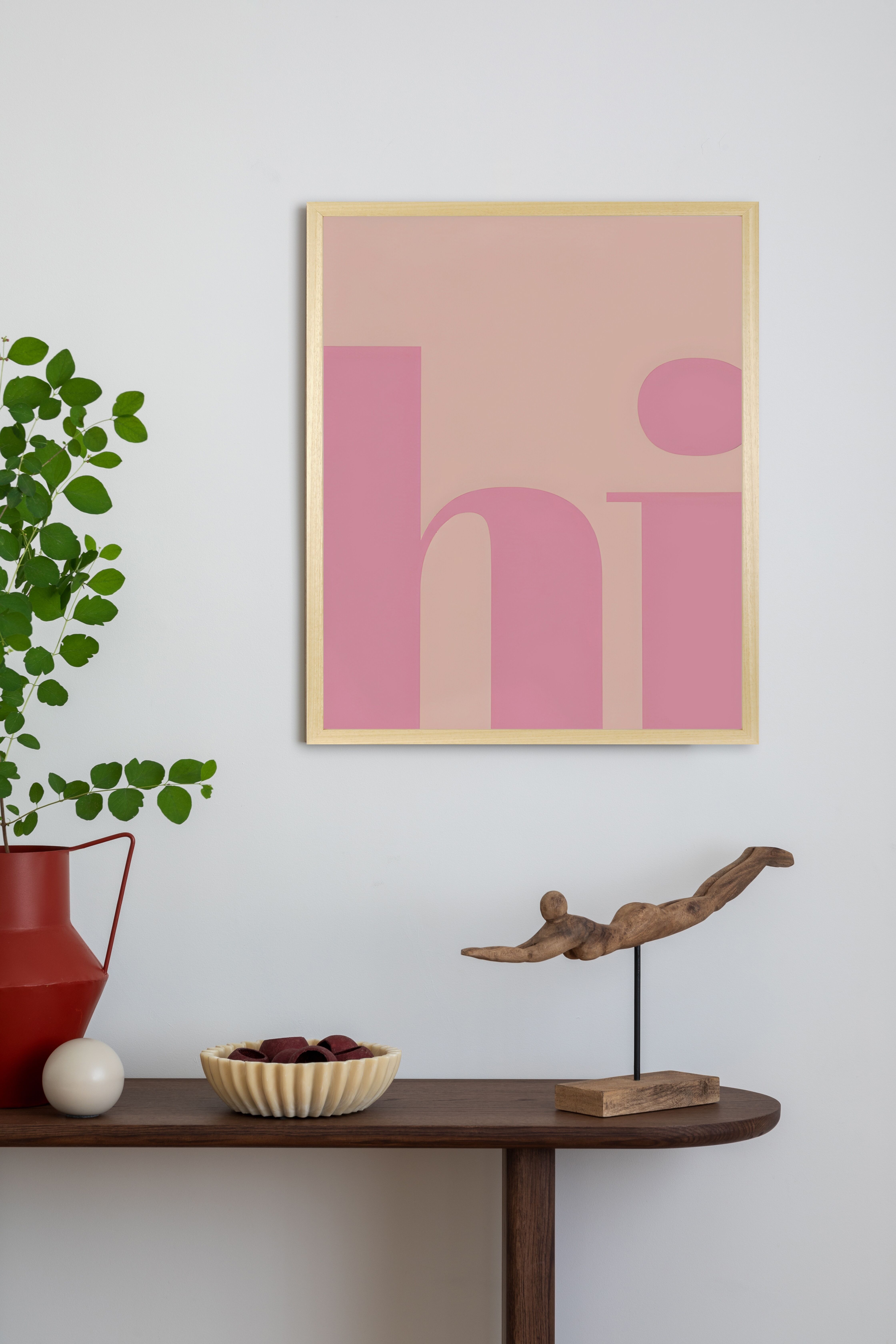 Bild mit Rahmen QUEENCE "Wanddeko "Hi" Schriftzug", rosa (farbe rahmen: braun), B:50cm H:70cm T:2,5cm, Holz, Papier, Plexiglas, Bilder, Bild mit Rahmen, Kunstdruck in Pastell mit einem Echtholzrahmen farbe rahmen: braun B/H/T: 50cm x 70cm x 2,5cm, Kunst S