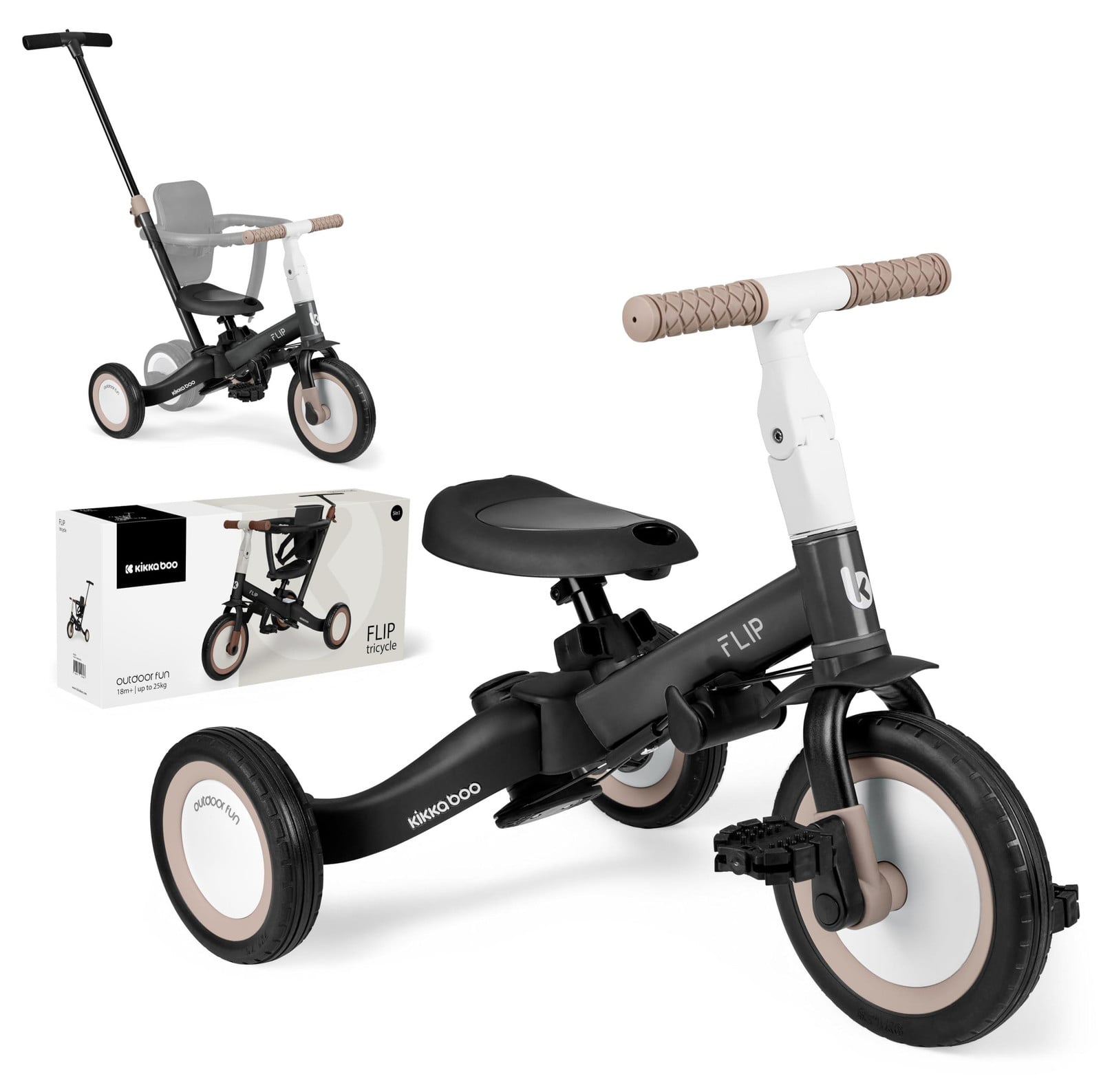 Kikkaboo Driewieler Flip 5-in-1 met stalen frame en antislip handgrepen, zwart