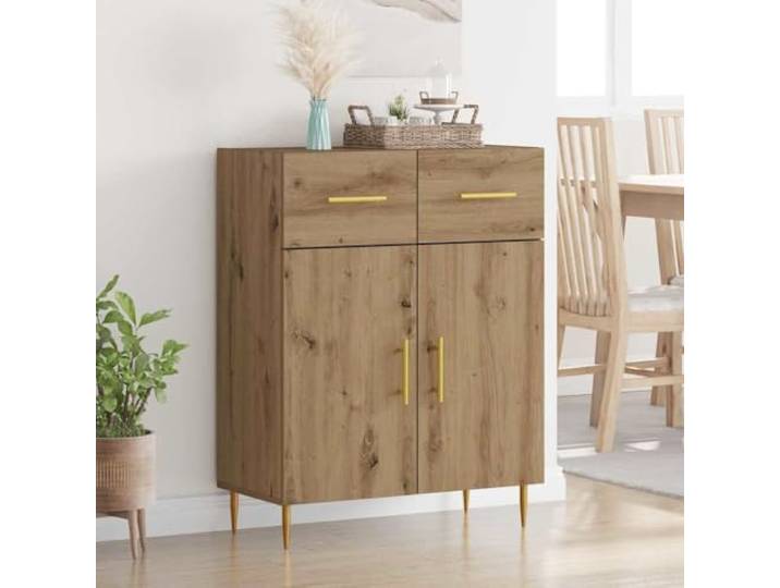 HEFZGDB Modernes Sideboard Artisan-Eiche Holzwerkstoff für Wohnzimmer Aufbewahrung mit Metallbeinen und Stauraum im zeitlosen Design mit Türen und Schubladen, Sicherung