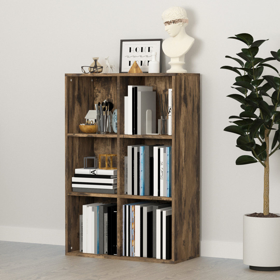 17 Stories Ravyn 3 Tier Bookshelf with 6 Open Storage Compartments Rustic Brown 97.5cm H X 65.5cm W X 30cm D