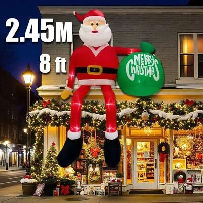 Uplifted Finds Movable Head Bear Santa Christmas Inflatable Yard Decoration With LED Light us 245 Cm Sitting Santa