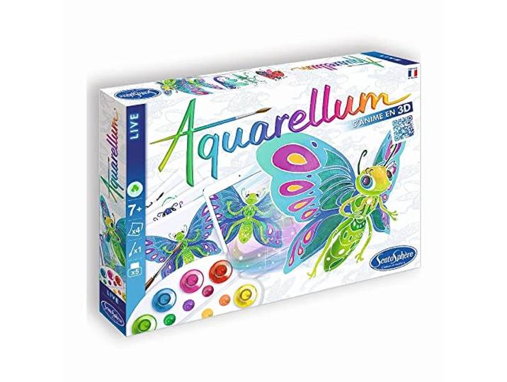 Sentosphère 3906703 Aquarellum Live 3D, Malset für Kinder, Motiv Insekten, große Malvorlagen, Bastelset, Kreativ-Set