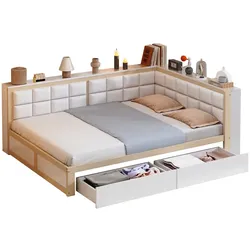 OKWISH Multifunktionales Sofa-Holzbett 140x200 Natürlich farbe Kiefernholz mit weicher Rückenlehne - 2 Schubladen und Stauraum für kleine Wohnungen