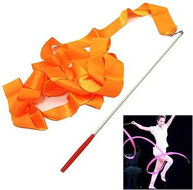 Snug & Styled Kids Artistic Gymnastics Ribbon Wand Set 4M Satin Dance Streamers For Ballet, Training & Play orange