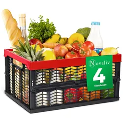 Klappboxen faltbar stabil 4x 30L Rot Schwarz baskets Einkaufskiste Klappkisten Set Tragebox Aufbewahrung Einkaufskörbe Körbe Aufbewahrung Küche