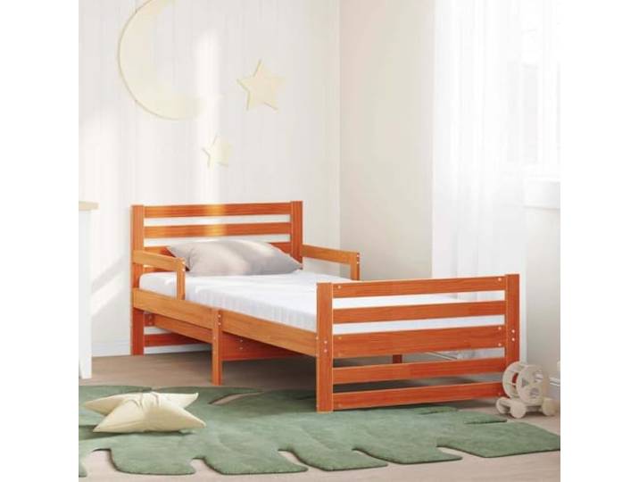 Massives Kiefernholz Schlafzimmer Minimalistisch 80 x 200 Braun Bettrahmen mit Matratze Kiefernholz Braun 80x200 cm Massivholz Bettgestell Lattenrost Kopf- und Fußteil Schlafzimmer