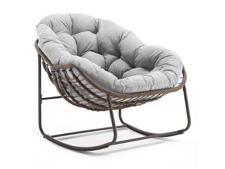 SEEDWAVE Schaukelstuhl Übergroß mit PE-Rattan-Geflecht, 15 cm dickem Olefin-Fleece-Kissen, Lounge-Stuhl für Innen- und Außenbereich, Stilvolle Eierschalenform (Hellgrau)