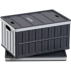 VEVOR Klappbox 65 L 2er-Pack, Faltbare Aufbewahrungsboxen aus Kunststoff, Stapelbare Klappkörbe mit Deckel, Tragkraft 38 kg pro Box, Klappkiste, Ideal für Haushaltsorganisation, Grau & Schwarz