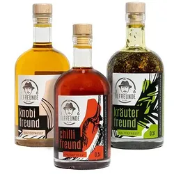 DIE ÖLFREUNDE Öl Trio Kräuter Öl, Chilli Öl und Knoblauch Öl Inhalt 3x 500ml