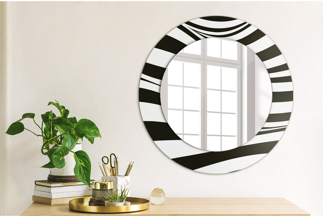 East Urban Home Huldar Glass Flat Mirror Black and White Abstract Wave 50cm H x 50cm W