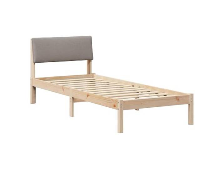 PUGYNBK Bettgestell mit Kopfteil, Braun und Taupe, 80 x 200 cm Kiefer massiv, ohne Lattenrost, quadratische Beine, zeitgenössischer Stil