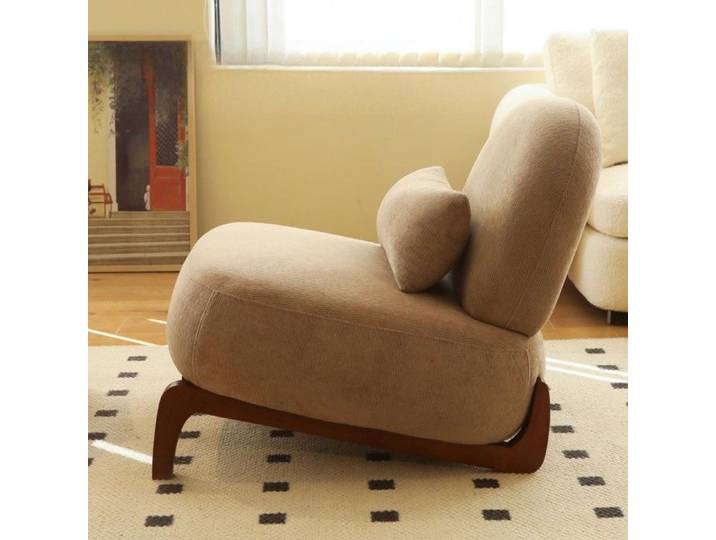 Fauteuil d'appoint velours chameau sans accoudoirs pieds bois massif coussin moelleux 86.9x72.1x69.9cm