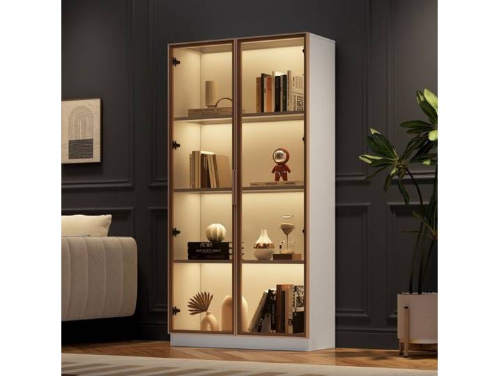 Vitrine 80x40x160cm - avec lumières LED 16 couleurs - portes doubles - étagères amovibles - blanc