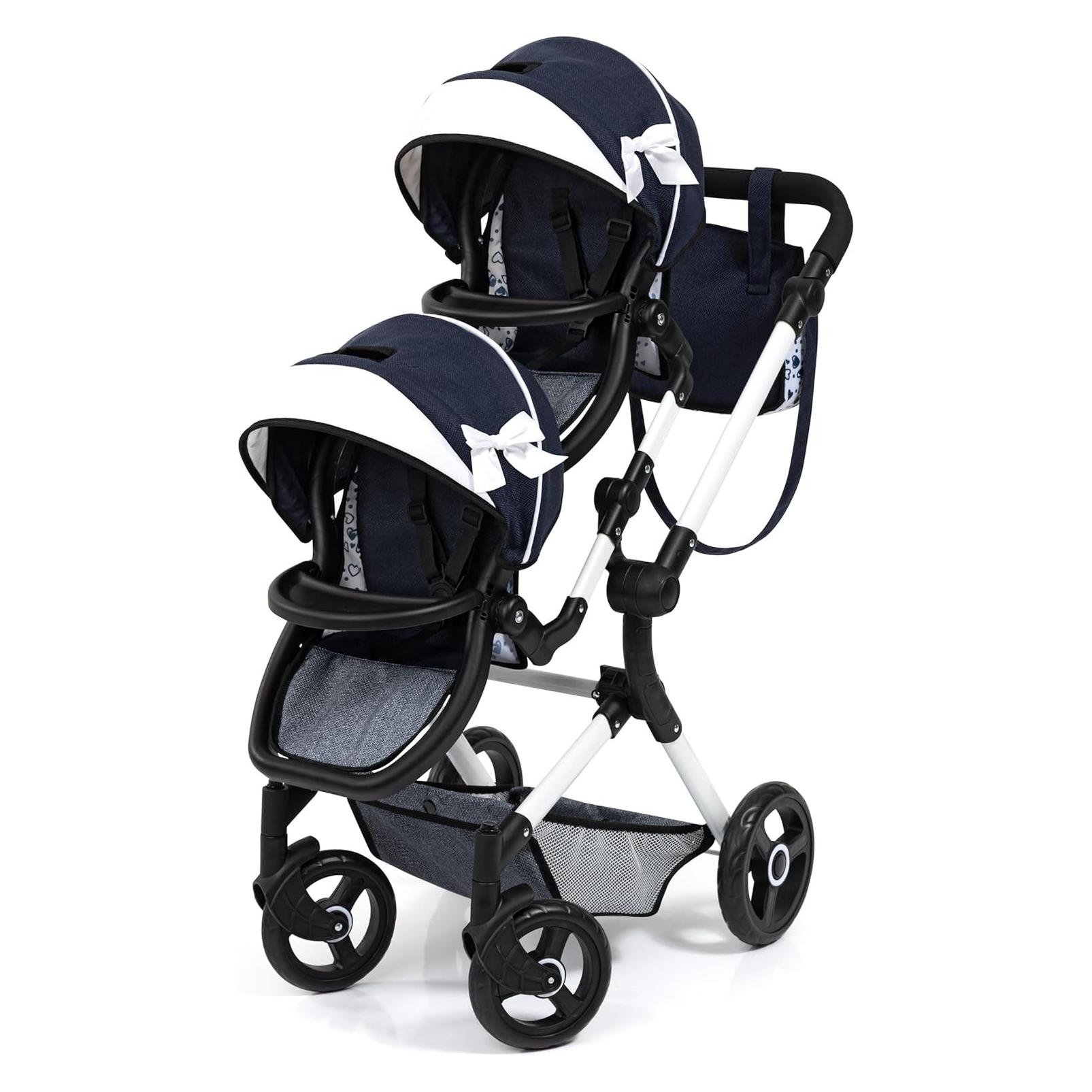 Bayer Twin Neo Tweeling poppenwagen, verstelbare und schwenkbare duwstang, mit tas (26281AA)