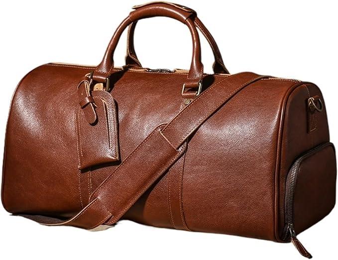 Weekender Echt Leder Herren-Reisetasche, echtes Leder, Luxus-Gepäcktasche, Damen-Wochenend-Reisetasche, Vintage-Business-Handtasche GroßE Reisetasche Aus Kunstleder(Brown)