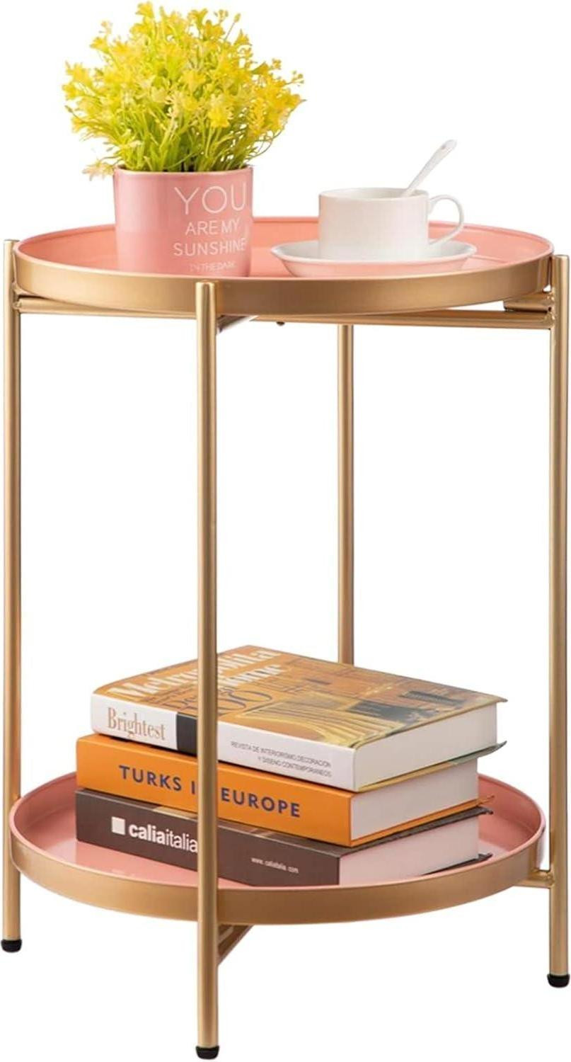 HollyHOME Ronde bijzettafel met 2 niveaus, goudkleurig, B/D/H: 40 x 40 x 52 cm