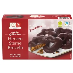 Weiss Lebkuchen »Herzen-Sterne-Brezeln« zartbitter 500 g