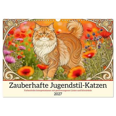 Zauberhafte Jugendstil-Katzen (Wandkalender 2027 DIN A3 quer), CALVENDO Monatskalender