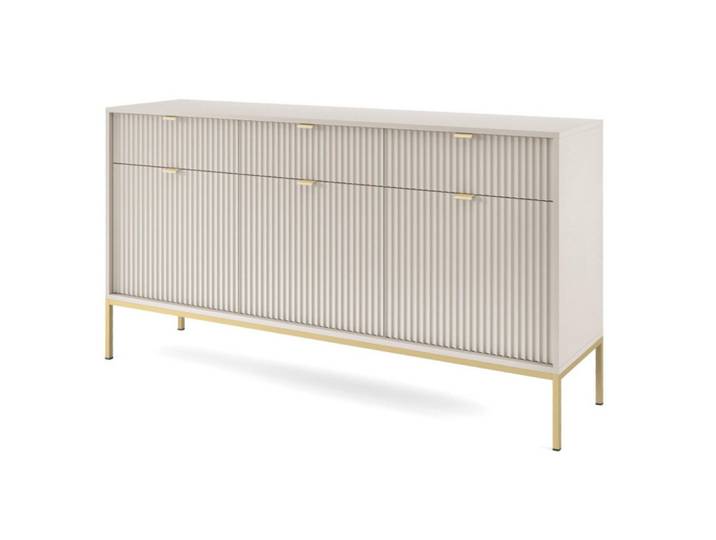 Sepro Meble Kommode Kaschmir NEW Ksz154 Geriffelt Goldfarben, Ecru, 154x83x39 cm, Kleinmöbel, Kommoden, Sideboards
