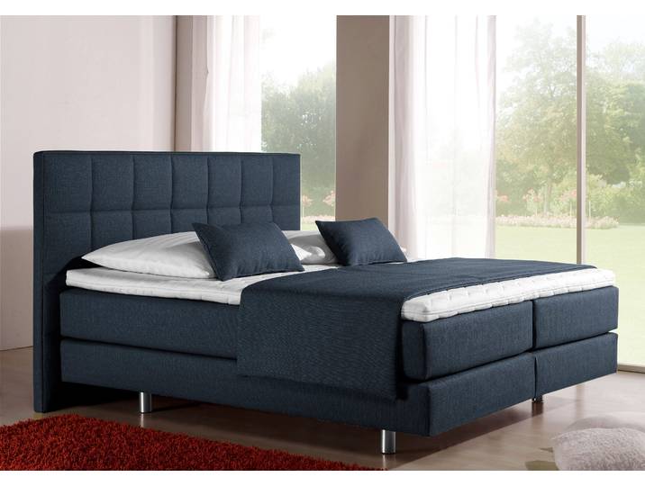 Boxspringbett, Strukturstoff, Blau, 178×210 cm, 2 Matratzen H2, Klassisch, Inosign
