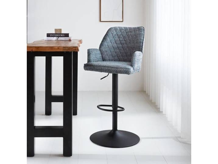Tabouret de bar - DIMEHOUSE - Novan - Chenille - Bleu - Industriel - Loft