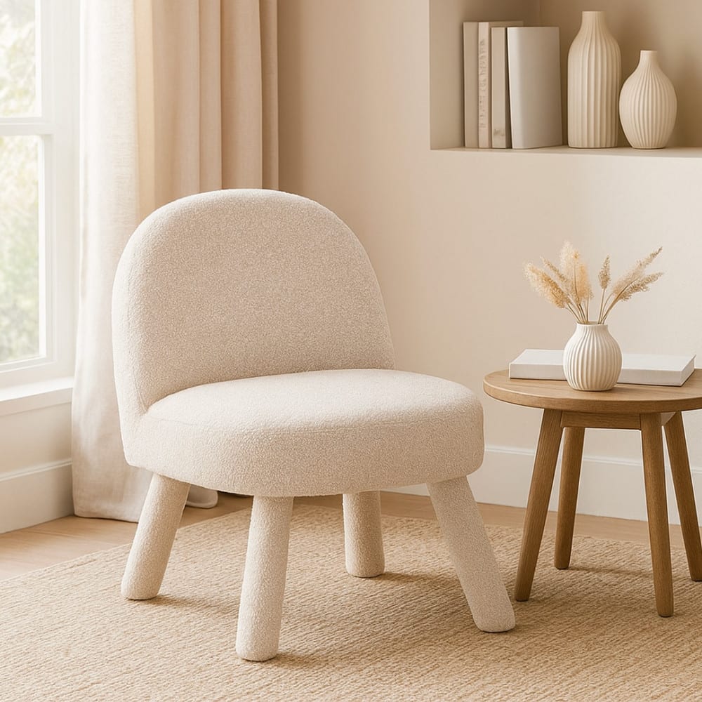 Drawer Fauteuil en tissu bouclette - blanc Blanc 56x72x60cm