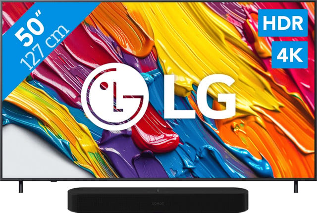 LG 50 inch QNED82 4K TV (2025) met Sonos Beam Gen2 Zwart
