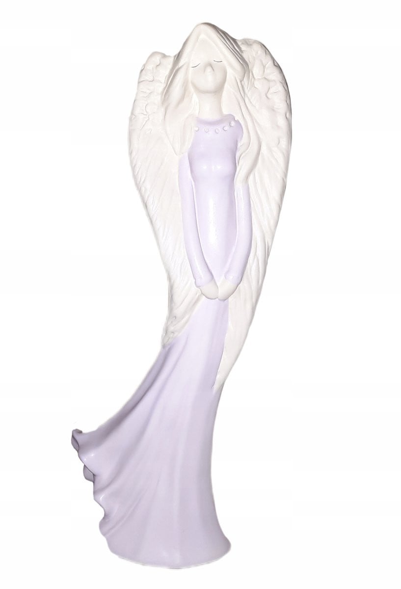 Decoratieve Engel Figuur Wit-Paars, Hoogte: 38 cm