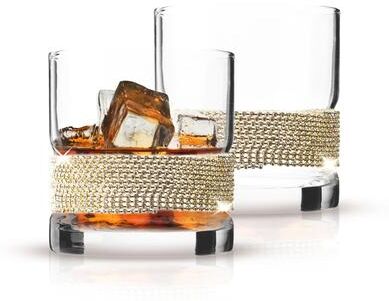 Cheer Collection Berkware Crystal Old Fashioned Whiskey Glass with Gold Design
