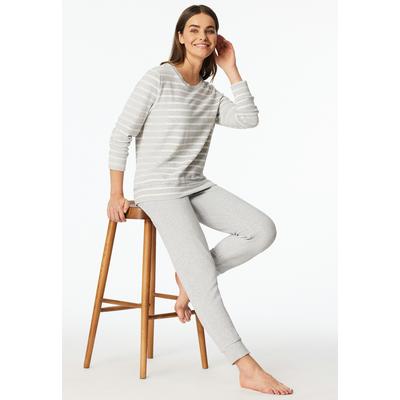 Schlafanzug SCHIESSER "Casual Essentials", Damen, Gr. 50, Frottee, grau (silbergrau, meliert), Frottee, Obermaterial: 80% Baumwolle, 20% Polyester, bequem lang, Rundhals, Homewear-Sets Schlafanzug, wärmende Frottee-Qualität, Rundhalsausschnitt,...