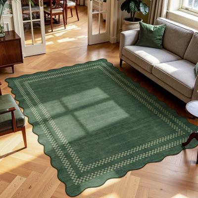 BLUEBELL Scalloped Wool Area Rugs, Machine Washable Non-Slip Indoor Area Rugs -0.2-inch Thick