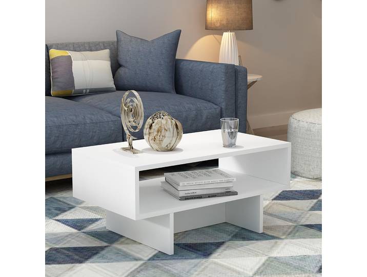 Table basse Mjölby Table d'appoint 36.4 x 80 x 45 cm Table de salon rectangulaire Table de salon blanche