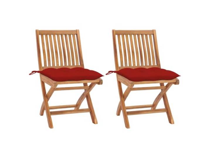 Makastle Klappstühle 2er Set Teakholz mit roten Kissen