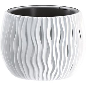 Prosperplast Sandy Bowl Übertopf, weiß, Ø 18 x 14 cm, aus Kunststoff, für innen und außen, mit Innentopf