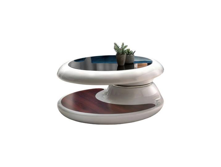 Livetastic Couchtisch, Braun, Schwarz, Weiß Hochglanz, Kunststoff, Glas, rund, Bodenplatte, 90x42x90 cm, Wohnzimmer, Wohnzimmertische, Couchtische