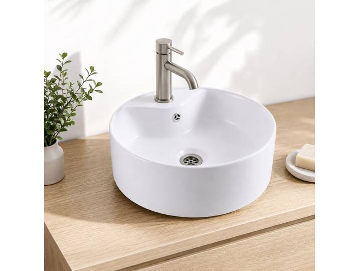 Relaxdays Rundes Aufsatzwaschbecken mit Hahnloch