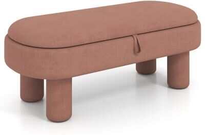 Costway Oval Storage Ottoman Bench with Upholstered Seat for Bedroom-Brown