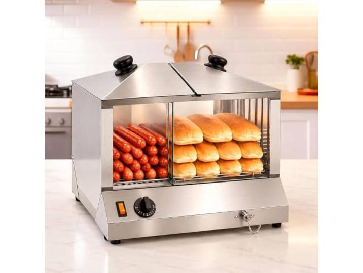 Hot-Dog-Dampfgarer, 1300 W, gewerblicher Wurst- und Brötchenwärmer aus Edelstahl, für Restaurants, Imbisswagen und Convenience-Stores